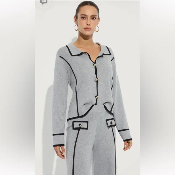 Commense Black and White Wide Leg 2 piece knit pants suit - Picture 5 of 7